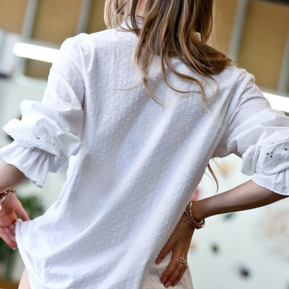 New Boho White Lace Long Sleeve Blouse Top - Picture 5 of 7